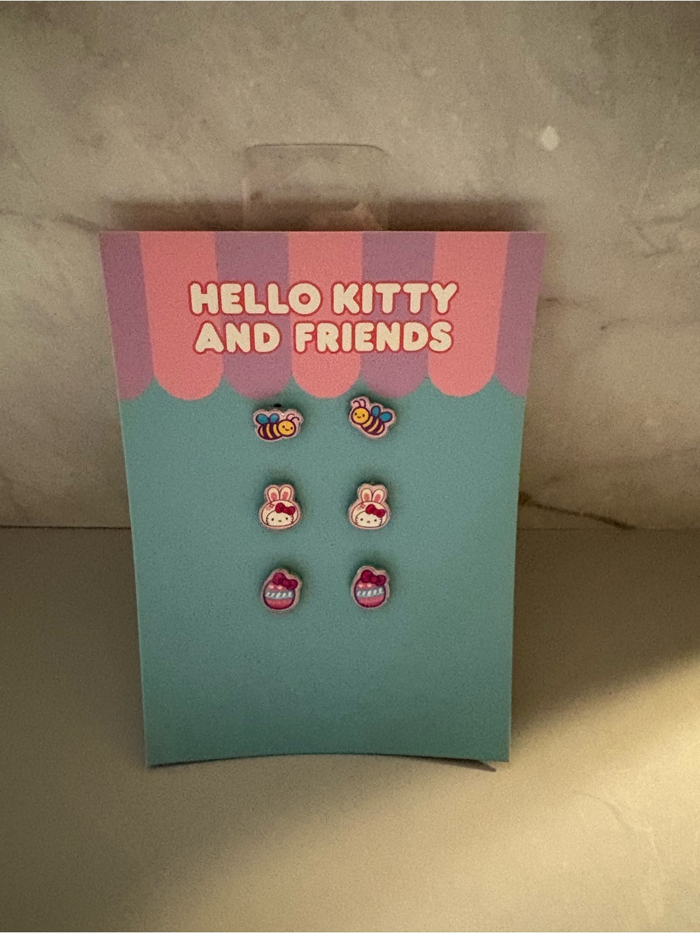 Hello Kitty and Friends Kids Stud Earrings - Pink & Blue Set